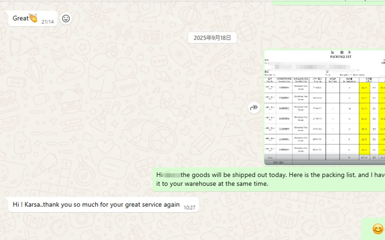 Client review - packing list service appreciation