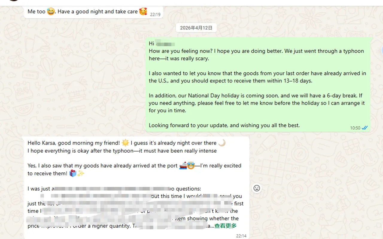 Client review - typhoon care and shipment update